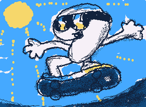 nine riding on a skateboard