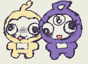 gourdy and toodles cosplaying laalaa and tinkwinky the teletubbies <3