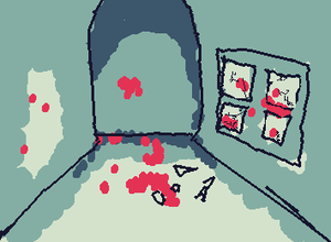 blood-steeped corridor paint pallet themed art.