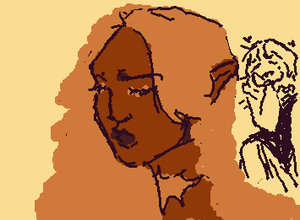 first time using the app, its not the best but heres my elf oc with my vamp oc in the back<3