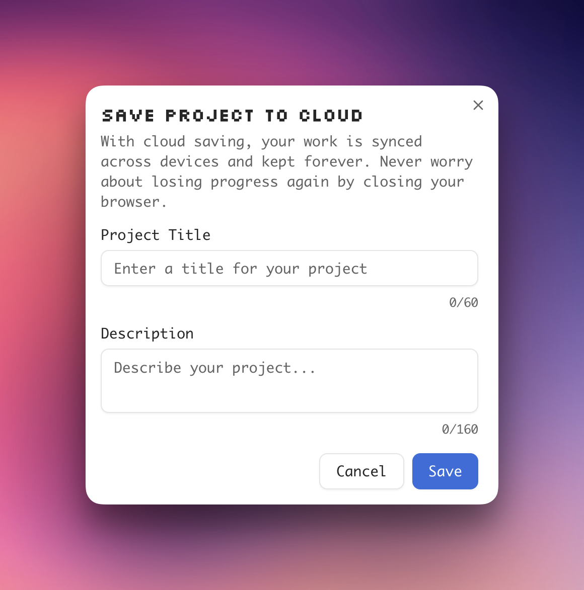 Formulario de guardado de proyecto