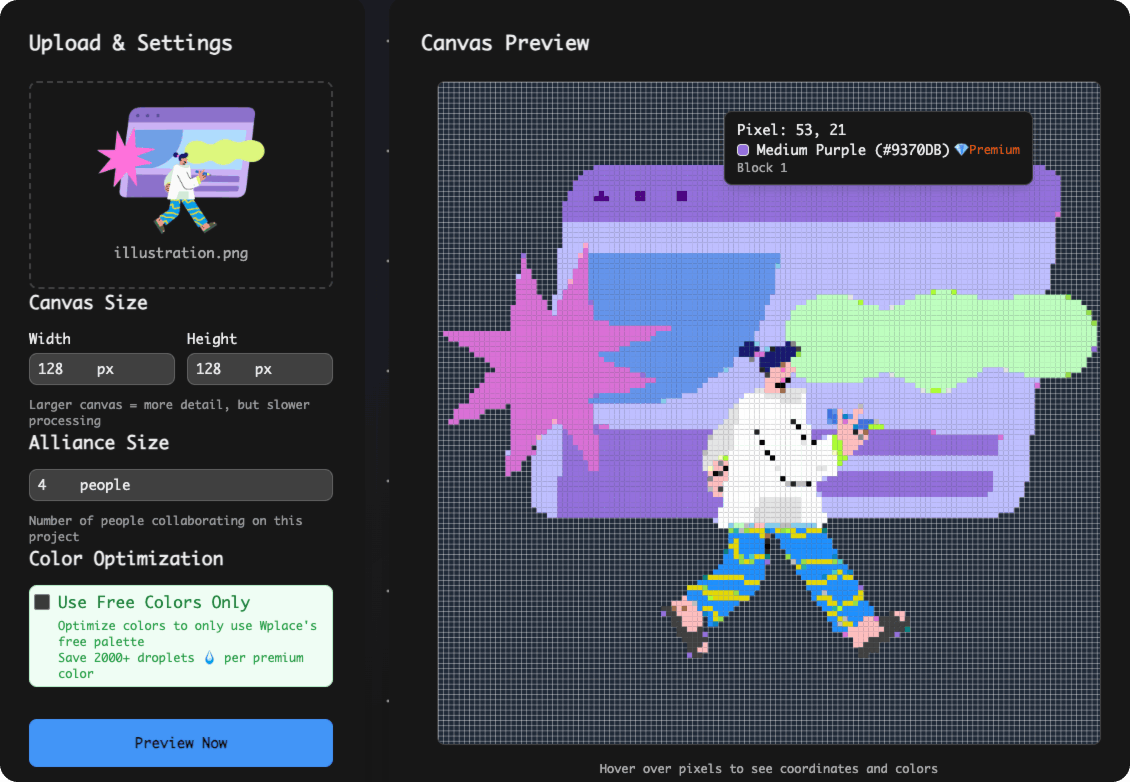 The interface of wplace paint tool
