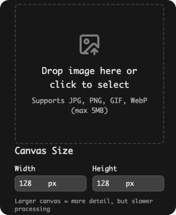 Upload image and set the canvas size